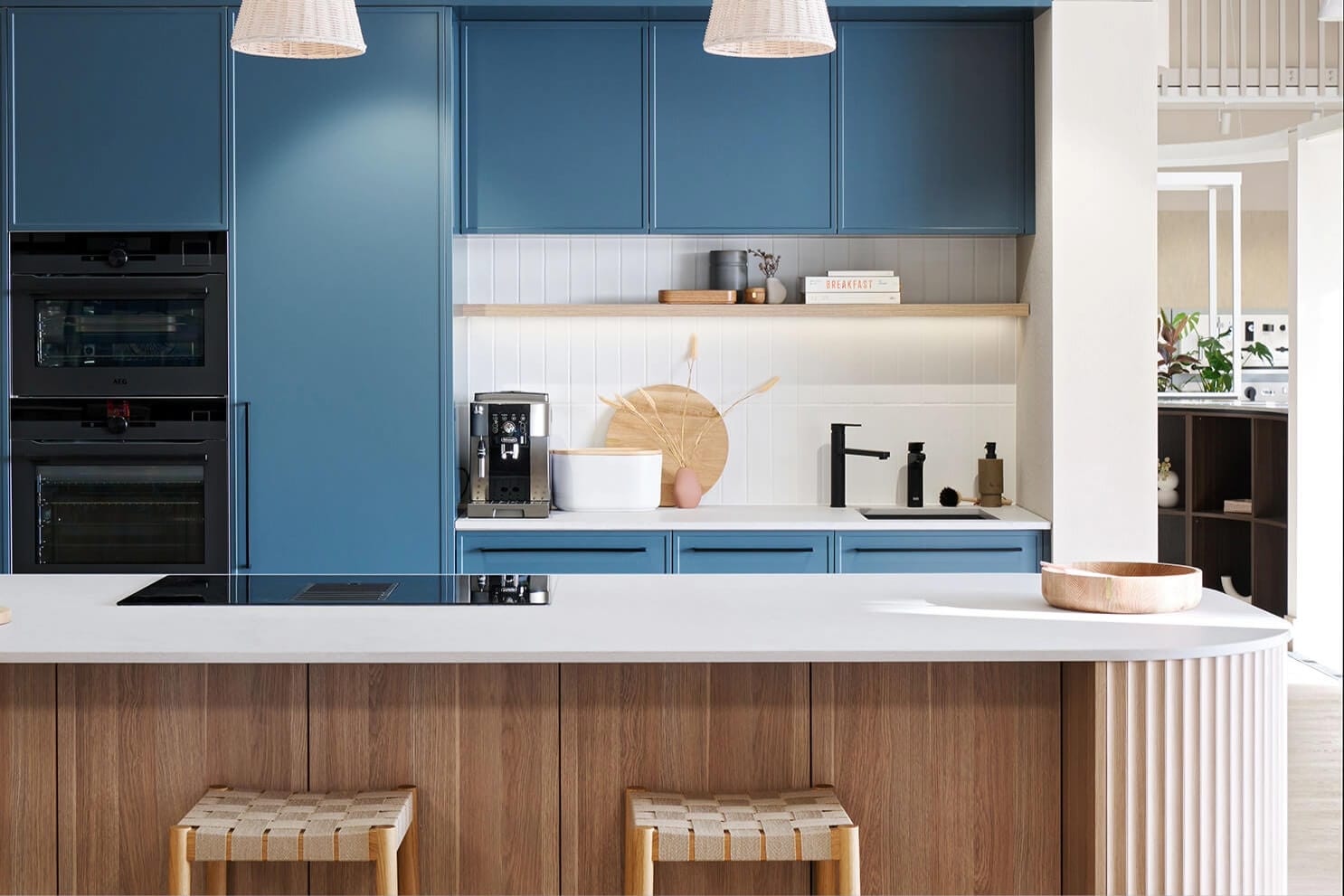 curved kitchen design to add a pop of colour